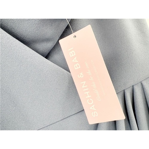 NWT SACHIN + BABI Paulina Gown in  Slate Blue Draped Crepe Pastel Baby Dusty 8 - Picture 3 of 12